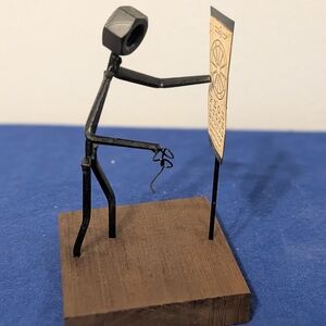 Metal Sculpture with Wooden Base